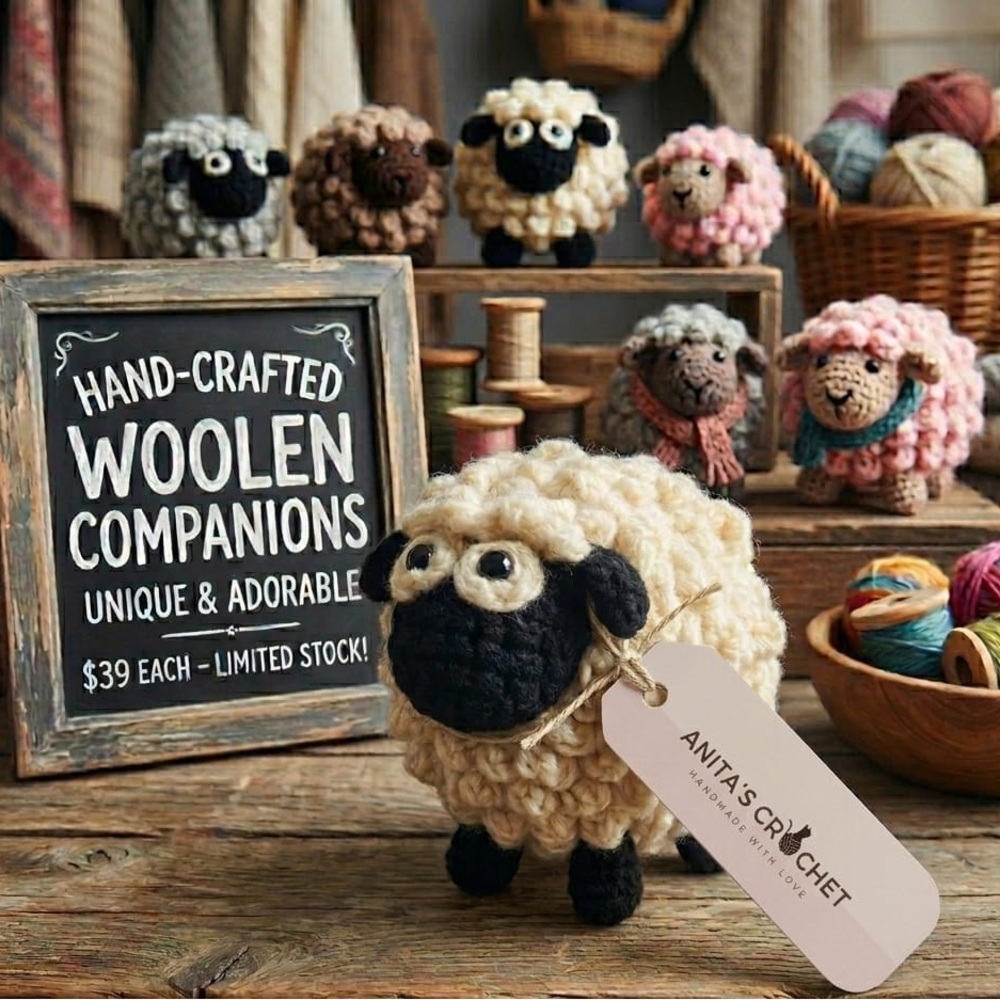 Hand-Crafted Woolen Sheep Plush - Cream & Black